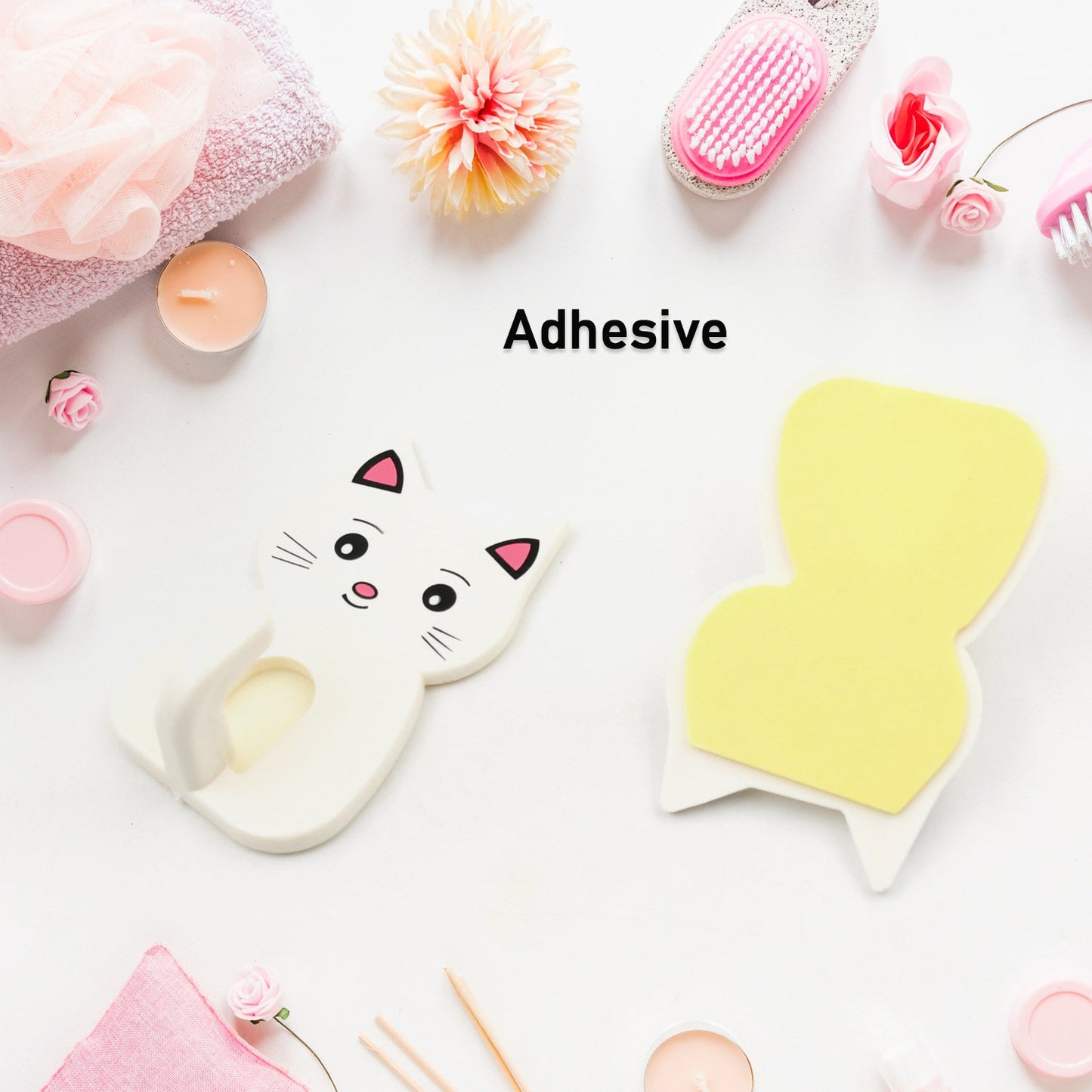 Cute Cat Wall Mounted Hook, Heavy Duty Hook, Sticky Hook Household, For Home, All Type Wall Use Hook, Suitable for Bathroom, Kitchen, Office (2 Pc Set)