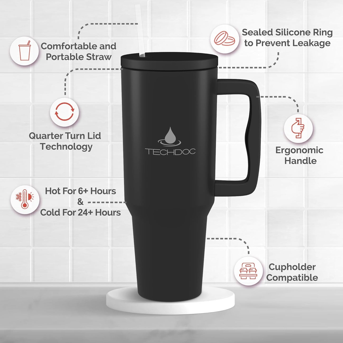 Premium 1.2L Insulated Stainless Steel Tumbler with Lid & Straw – Hot & Cold, 100% Leak-Proof