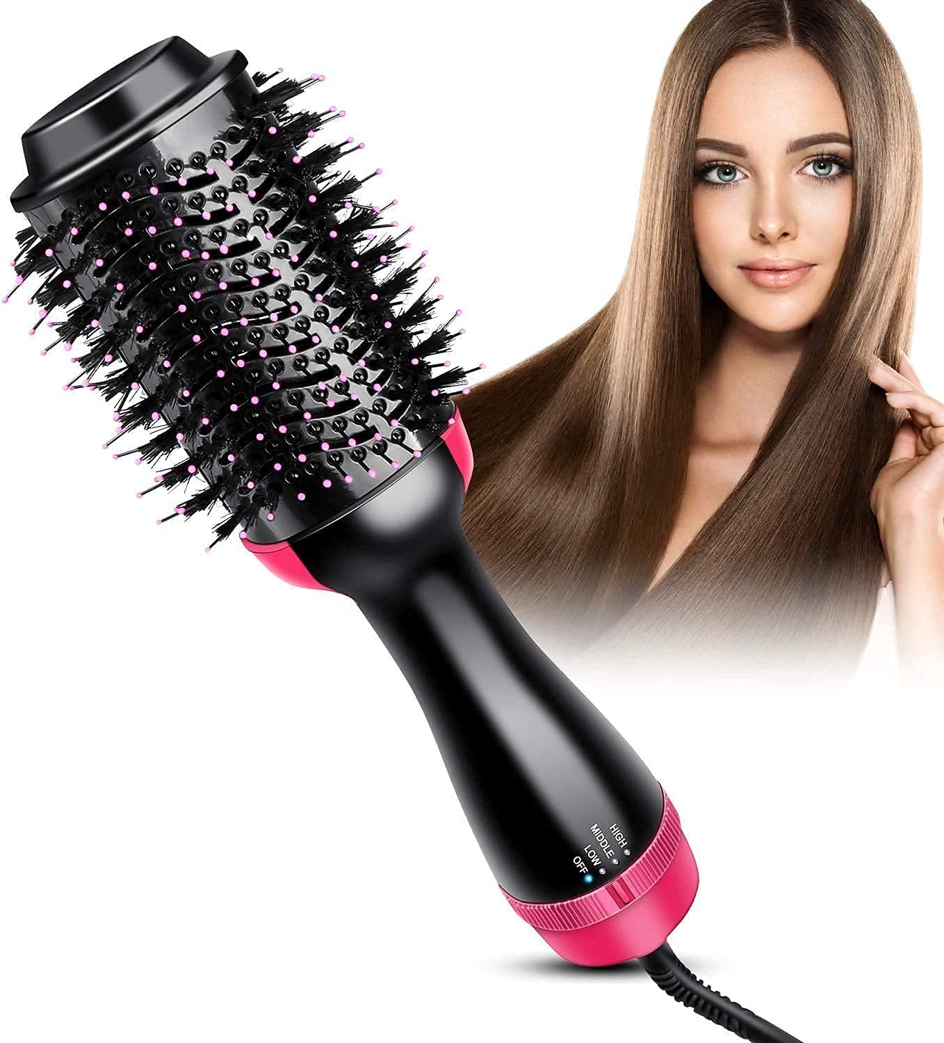 Hot Air Brush & Hair Dryer – 1000W Ionic Styler for Smooth, Voluminous, Frizz-Free Hair
