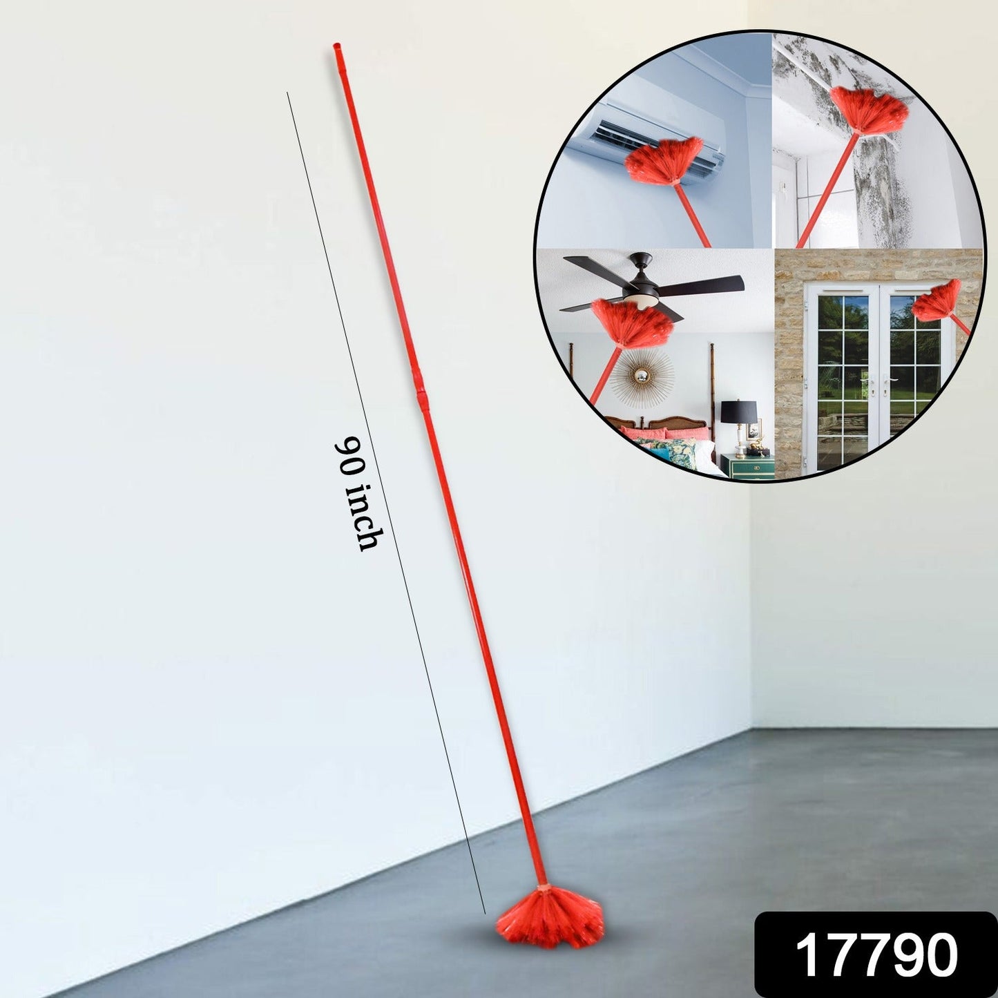 Cobweb Brush With Metal Strong Long Extendable Handle for Dusting, Ceiling Cobweb Cleaning, Brush for Lights, Fans & Webs Cleaning for Home / Kitchen (90 Inch / MOQ :- 6 Pc)