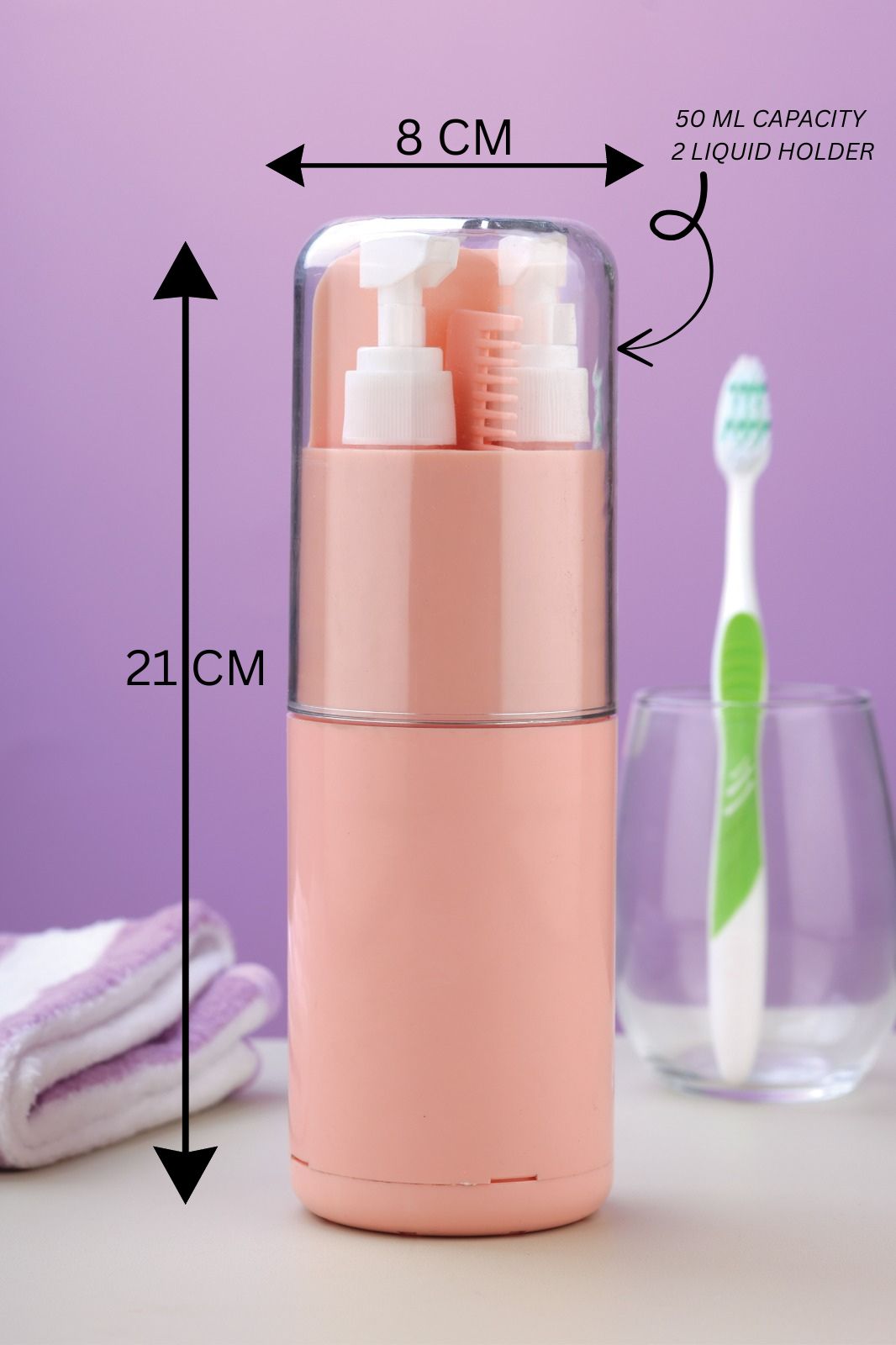 6-in-1 Travel Toiletry Kit – Compact Organizer for Men & Women with 2 Bottles, Toothbrush, Mirror, Comb & Cup