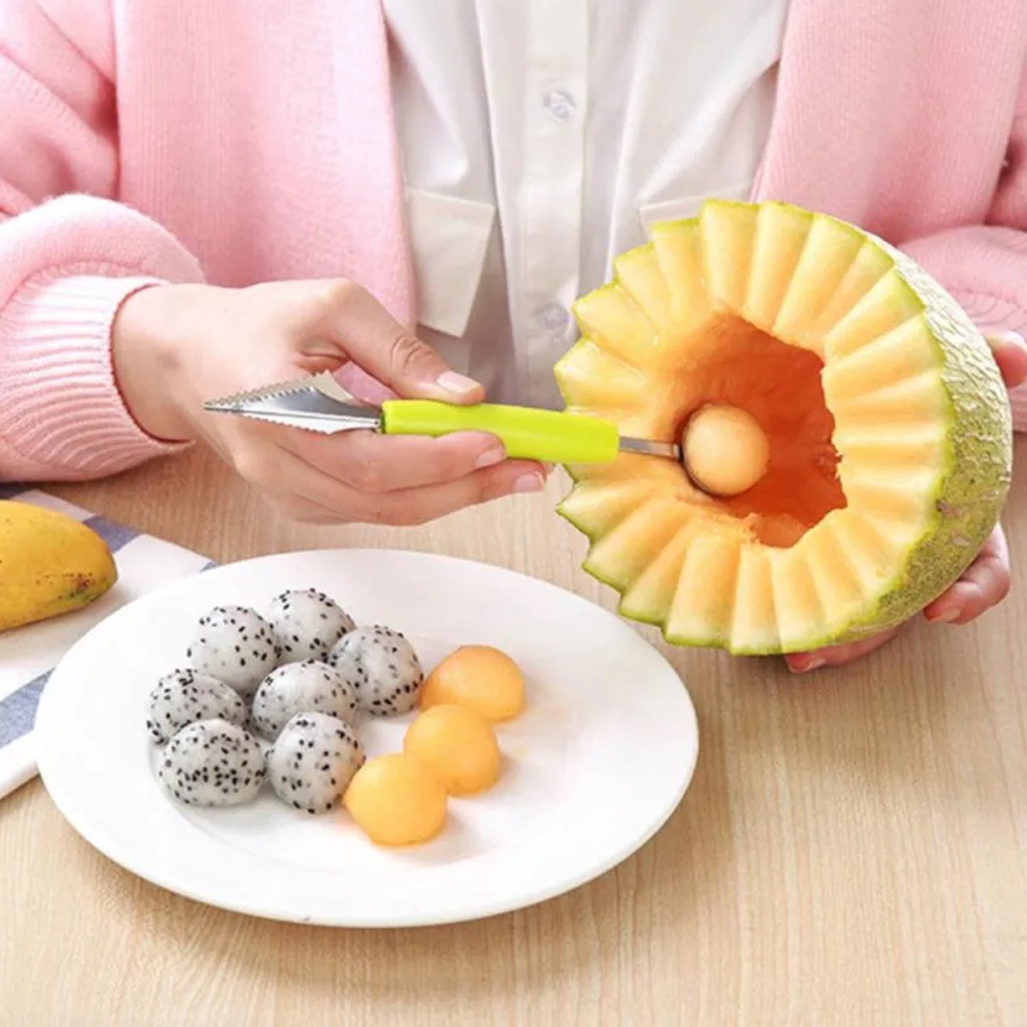 Stainless Steel Fruit Carving Tool Set, 2-in-1 Fruit Scoop & Carving Knife