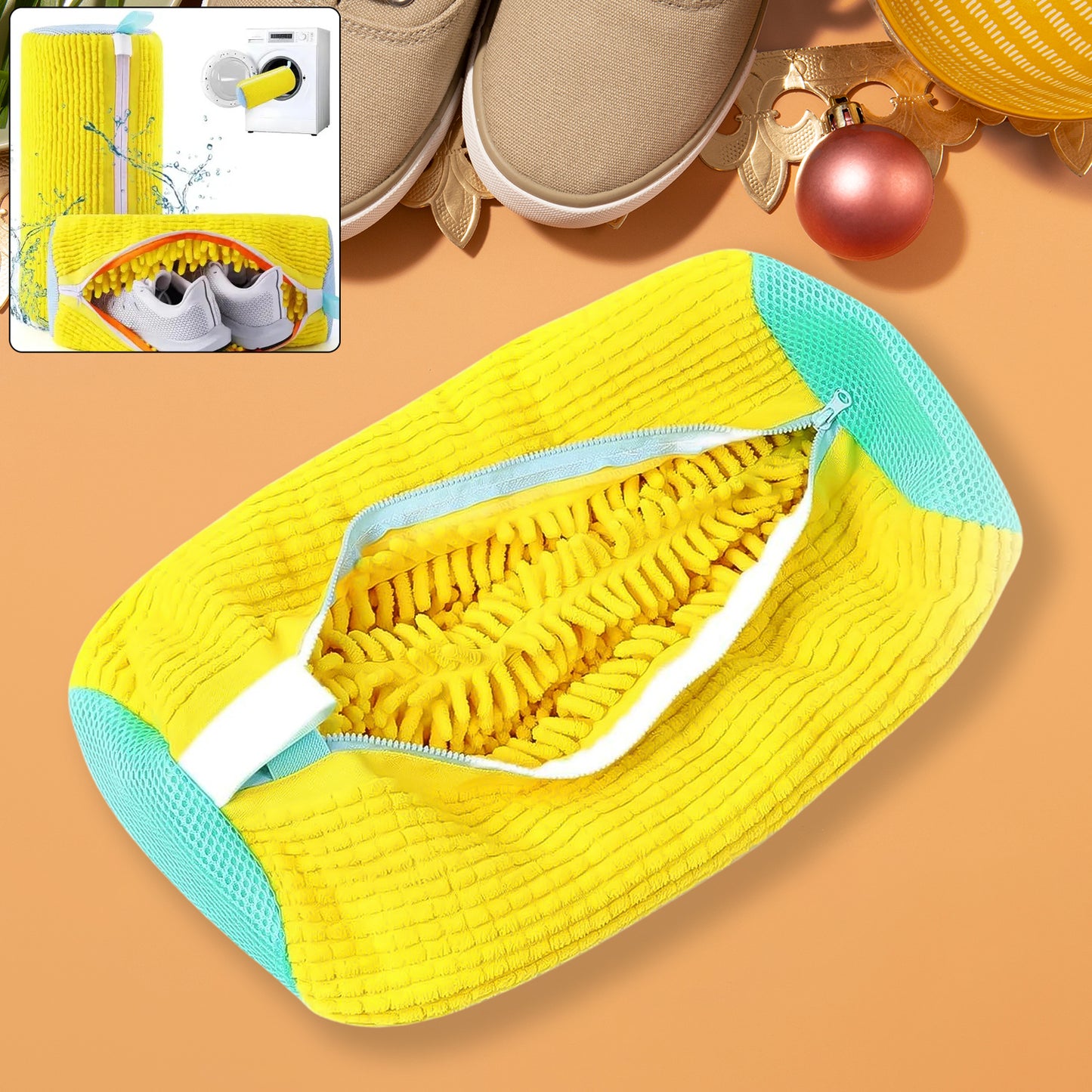 Reusable Shoe Cleaning Bag – Microfiber Chenille with Zipper for Machine & Hand Wash