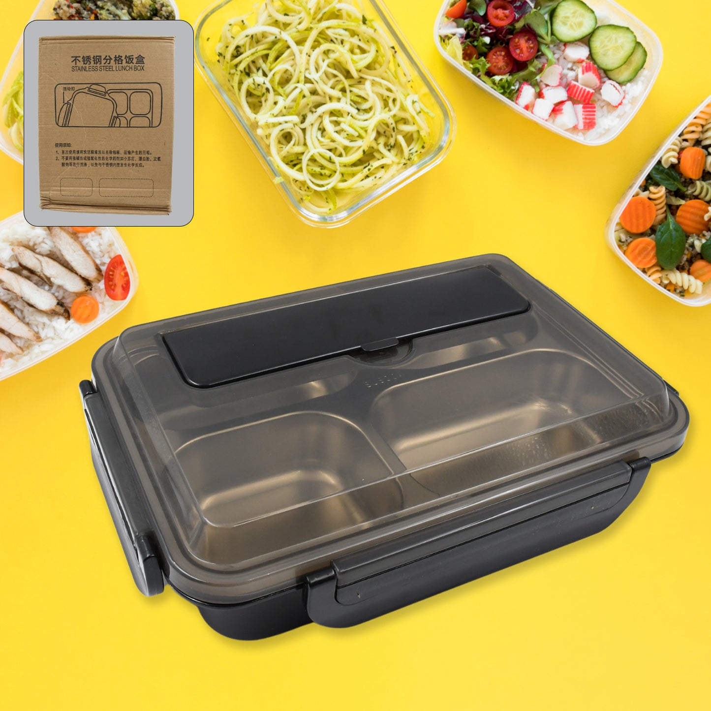 10034 4 Compartment Insulated Lunch Box Stainless Steel Tiffin Box For Boys Girls School Office Men For Microwave Dishwasher Freezer Safe Adult Children Food Container (1 Pc)