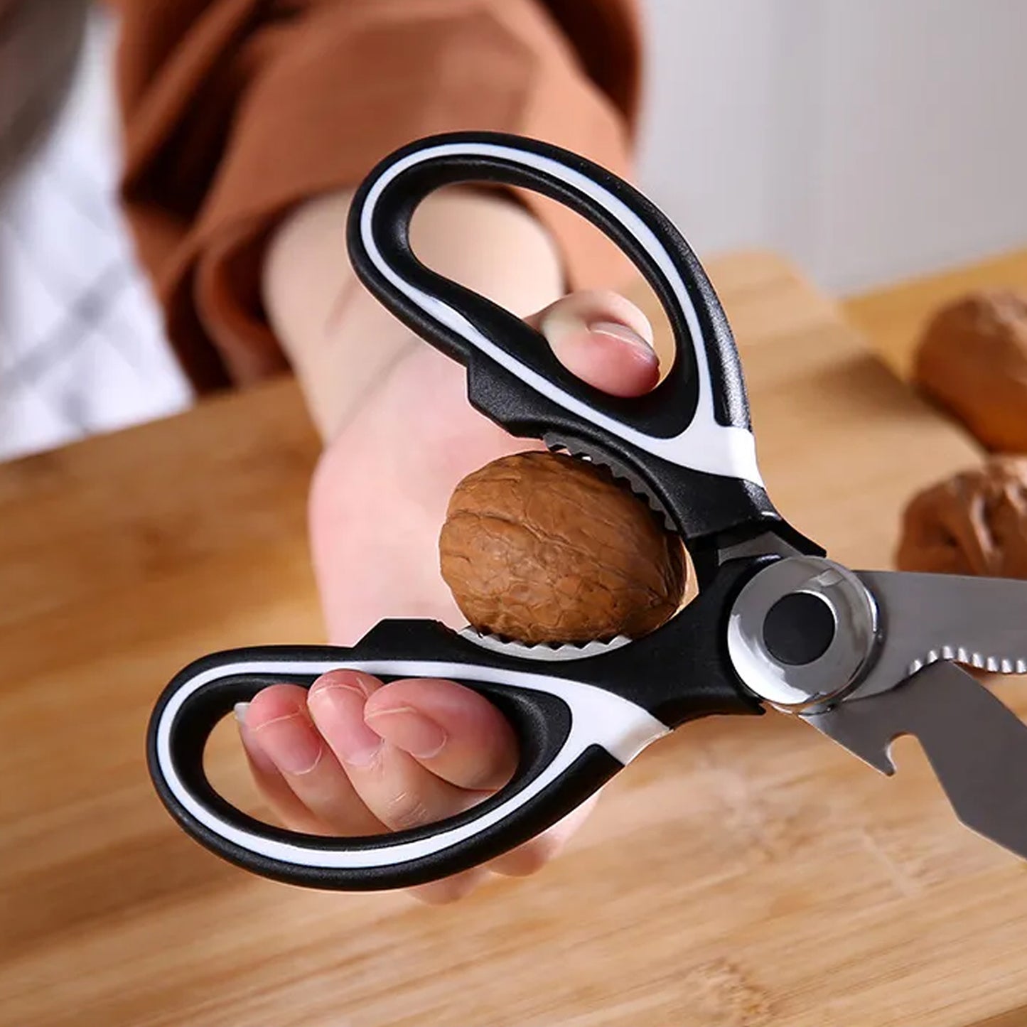 3 In1 Multi-function Kitchen Household For Vegetables Fruit Cheese Meat Slices With Bottle Opener Stainless Steel Sea Food Scissor (1 Pc )