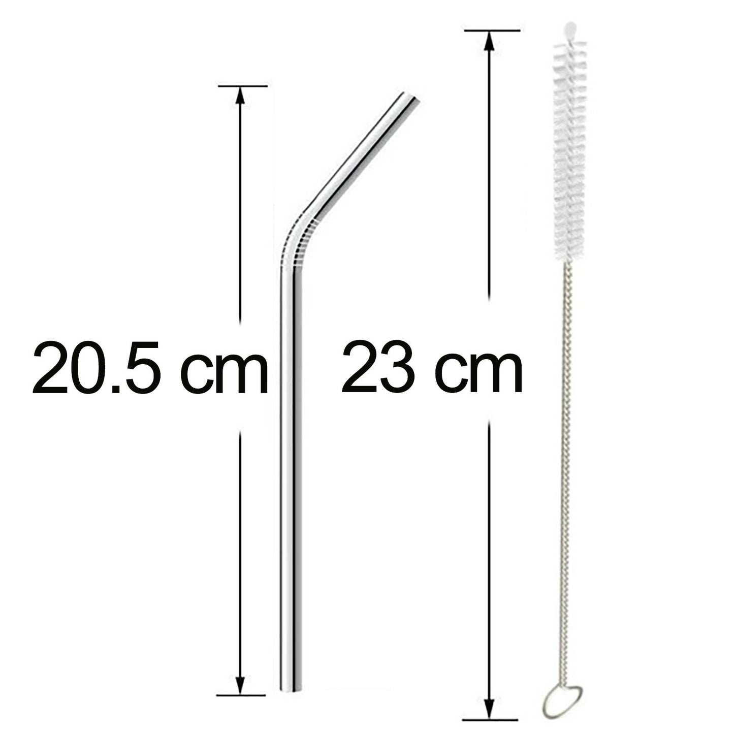 Set of 4 Reusable Bent Stainless Steel Straws with Cleaning Brush