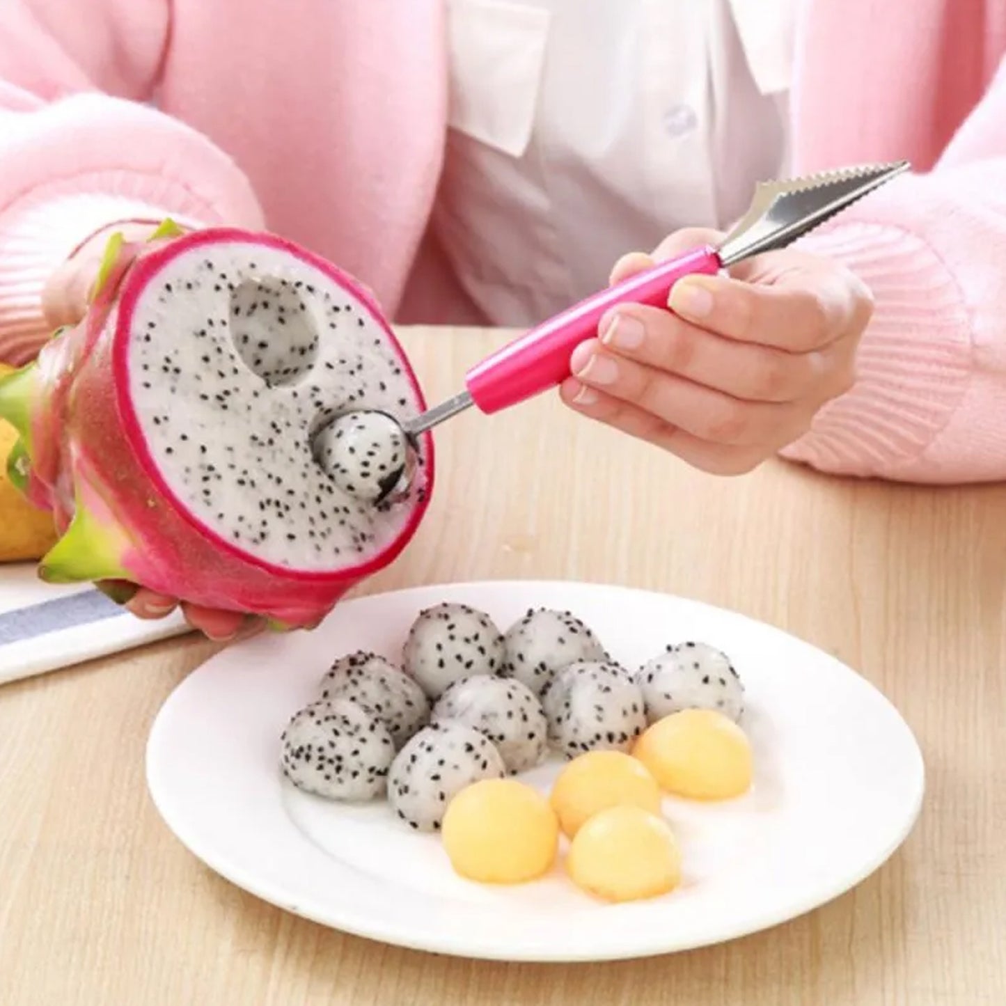 Stainless Steel Fruit Carving Tool Set, 2-in-1 Fruit Scoop & Carving Knife
