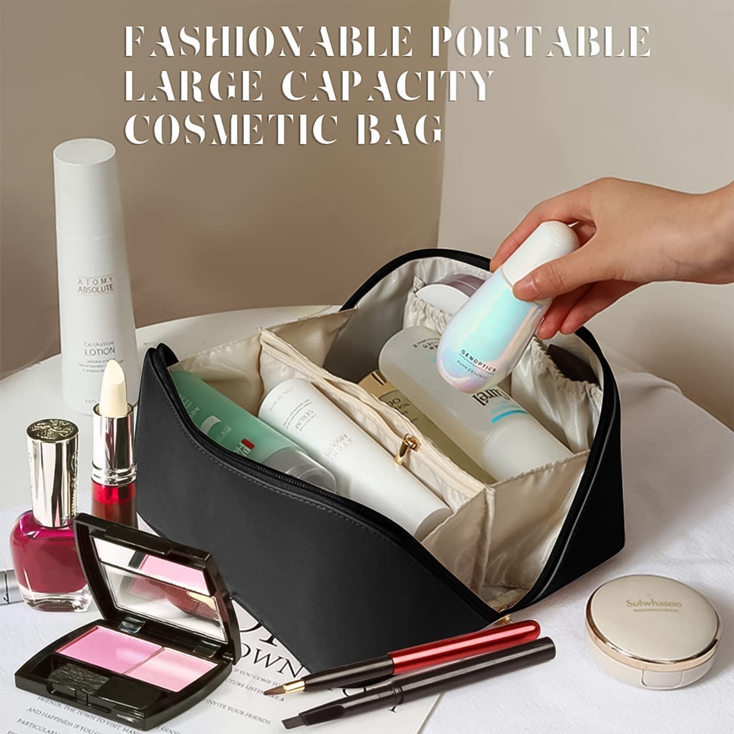 Premium Travel Makeup Toiletry Organizer Pouch With Zipper Handle(1 Pc)