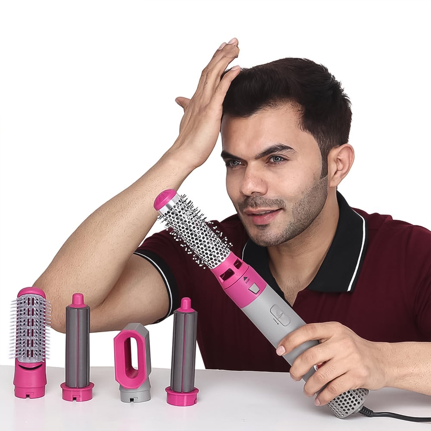 5-in-1 Hair Styler Brush – Curl, Straighten & Dry with 1000W Power | Detachable Head