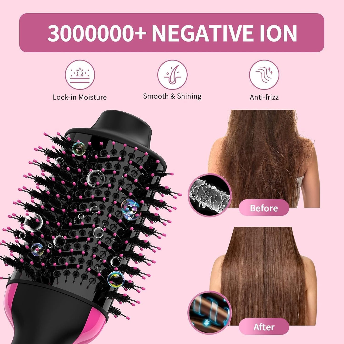 Hot Air Brush & Hair Dryer – 1000W Ionic Styler for Smooth, Voluminous, Frizz-Free Hair