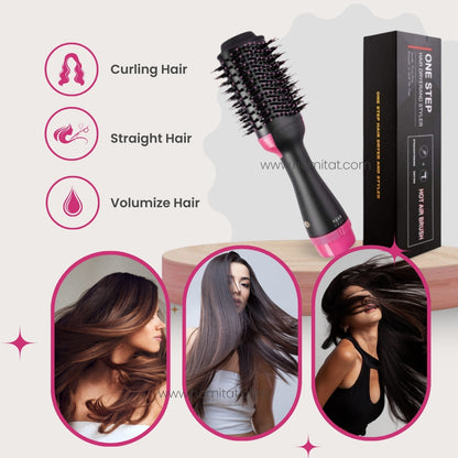 Hot Air Brush & Hair Dryer – 1000W Ionic Styler for Smooth, Voluminous, Frizz-Free Hair
