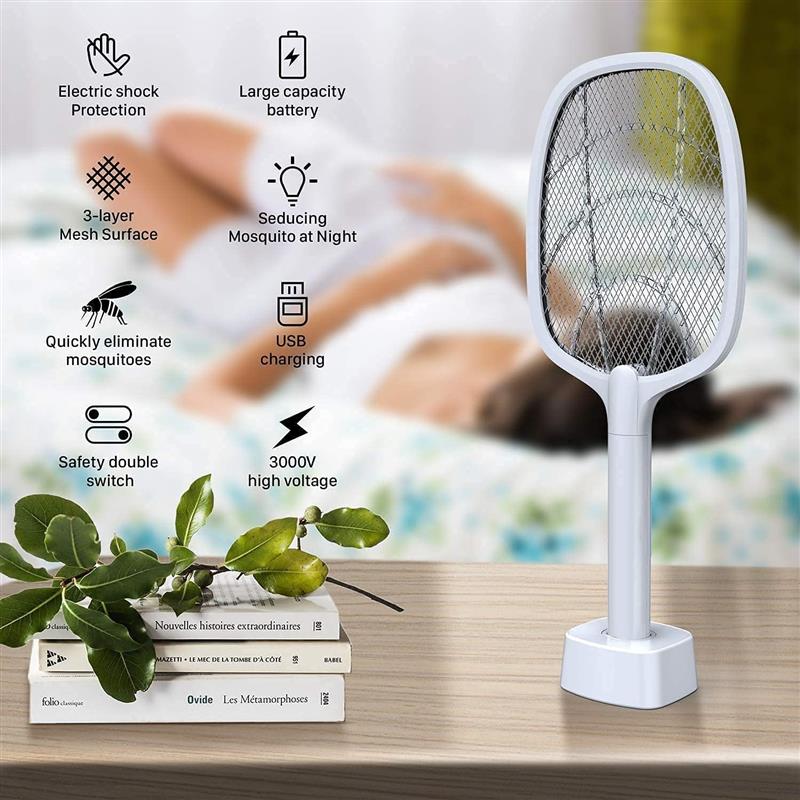 Rechargeable Mosquito Killer Racket with UV Light & USB Charging Base | In Premium Features