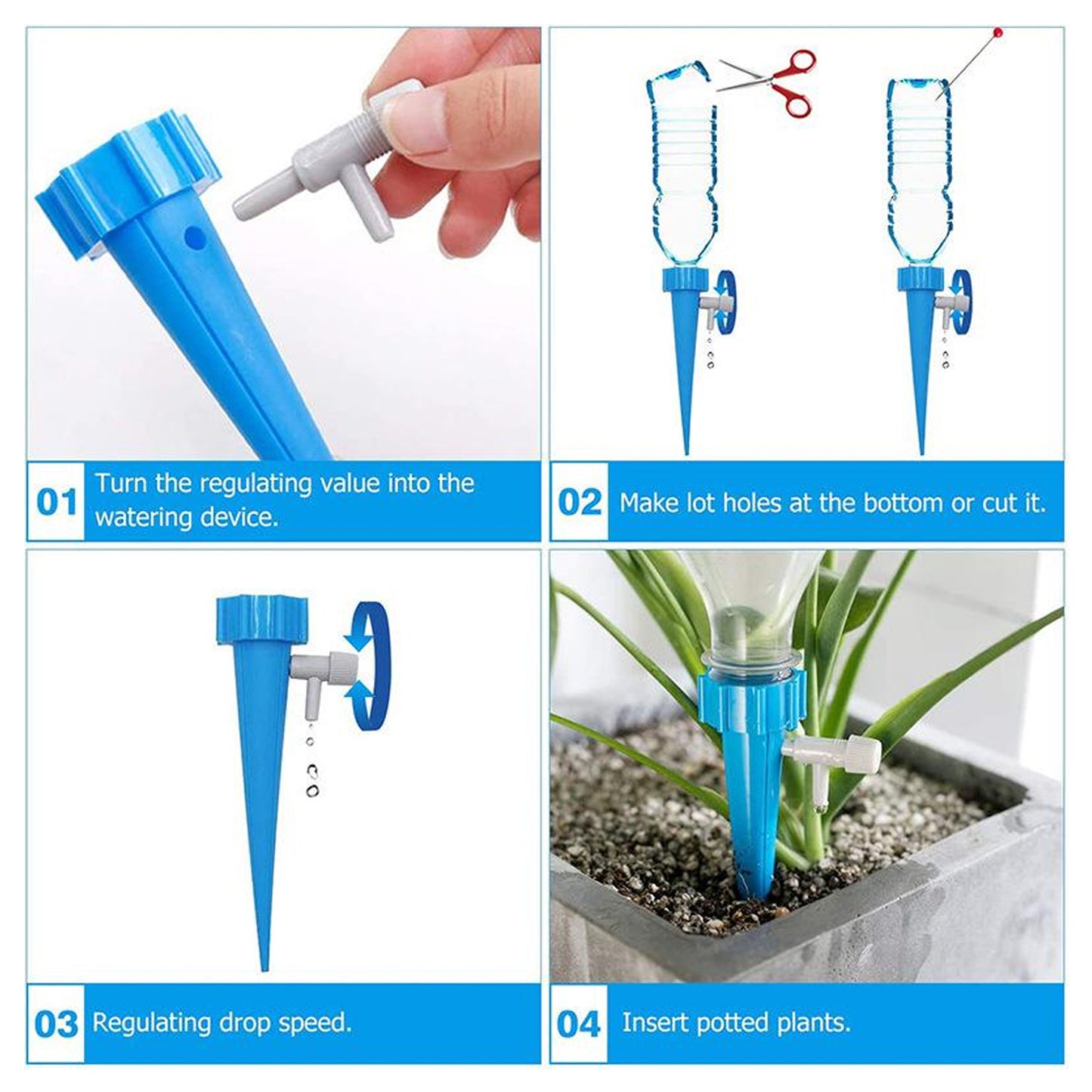 7412 Plant Watering Spikes Self Watering Spikes Water Dripper For Plants Adjustable Plant Watering Devices With Slow Release Control Valve Switch (10 pc)