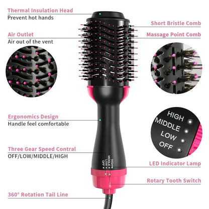 Hot Air Brush & Hair Dryer – 1000W Ionic Styler for Smooth, Voluminous, Frizz-Free Hair