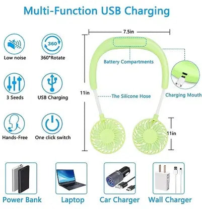 Wearable Neck Fan – Hands-Free, USB Rechargeable Mini Cooler with 3 Speeds | Lightweight for Travel, Gym & Outdoors