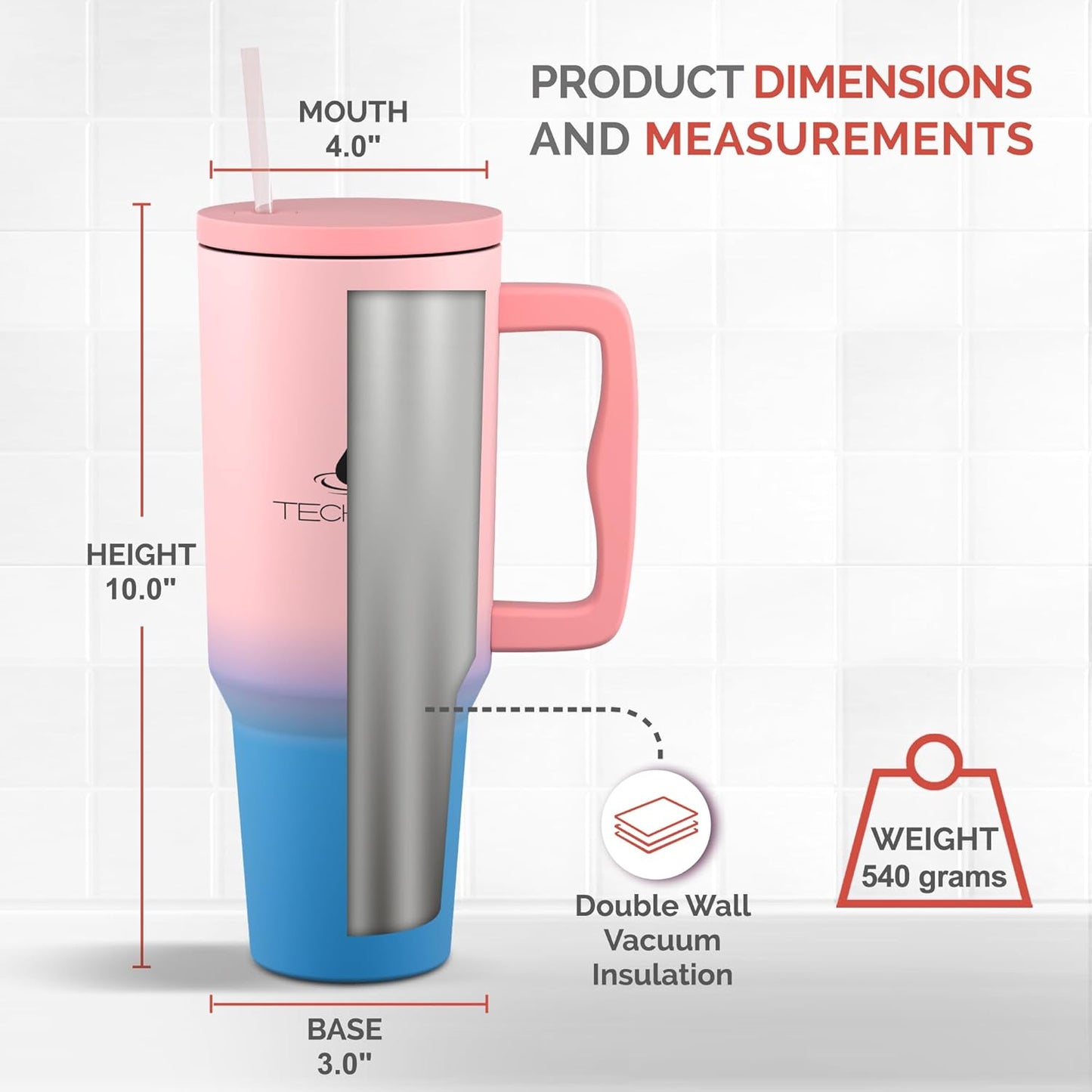 Premium 1.2L Insulated Stainless Steel Tumbler with Lid & Straw – Hot & Cold, 100% Leak-Proof