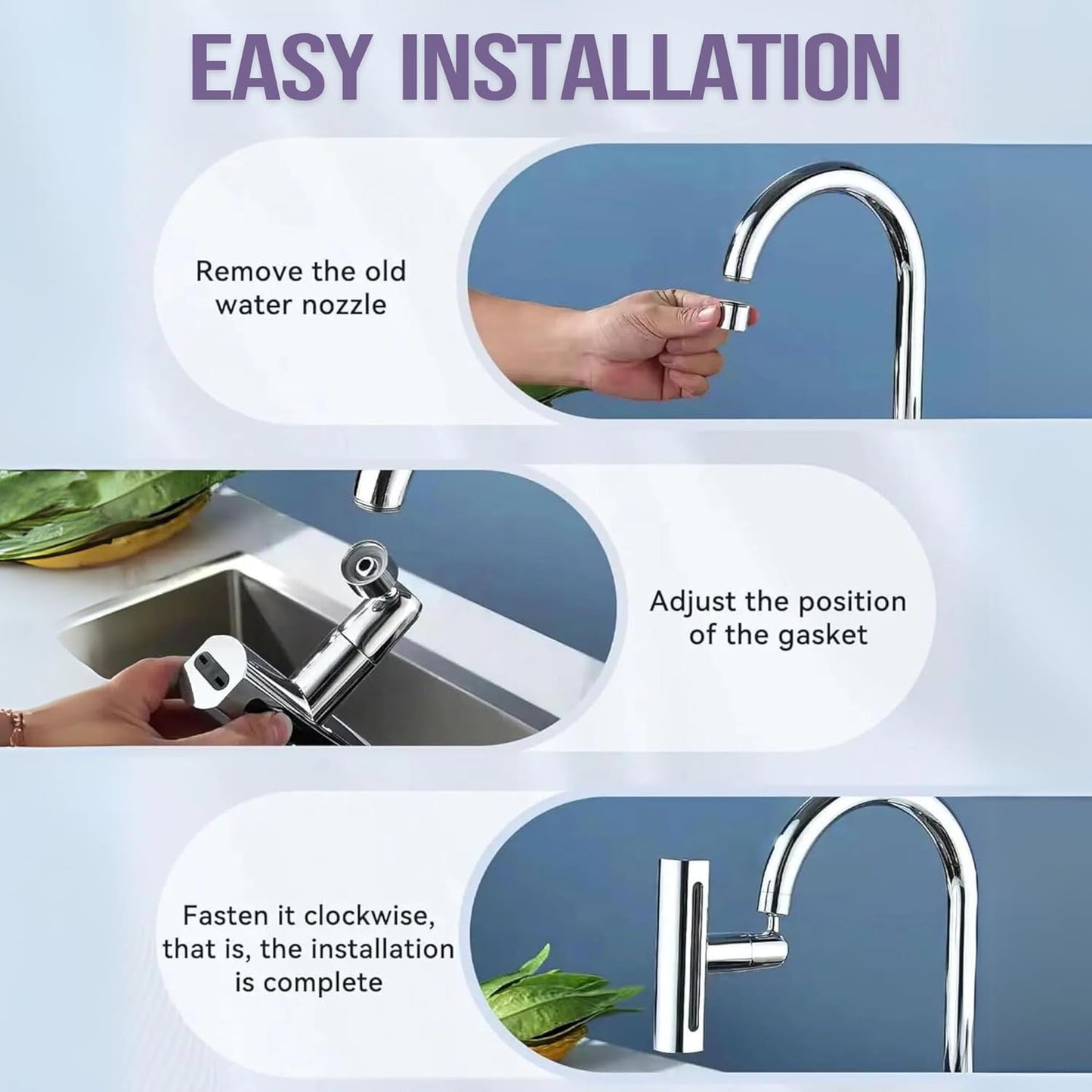 4-in-1 Swivel Waterfall Kitchen Faucet Extender | 360° Rotation | Touch Control | Multi-Mode Spray