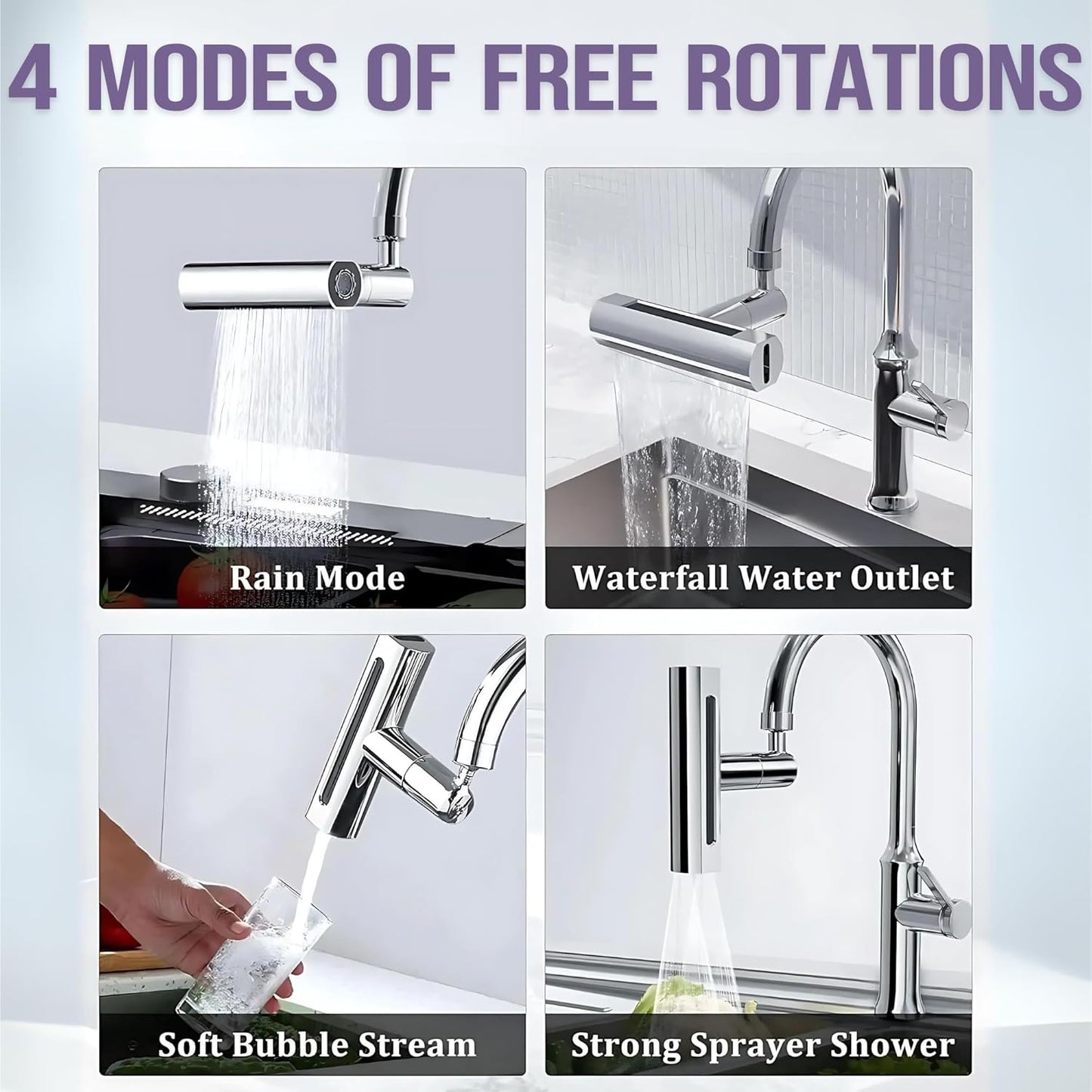 4-in-1 Swivel Waterfall Kitchen Faucet Extender | 360° Rotation | Touch Control | Multi-Mode Spray