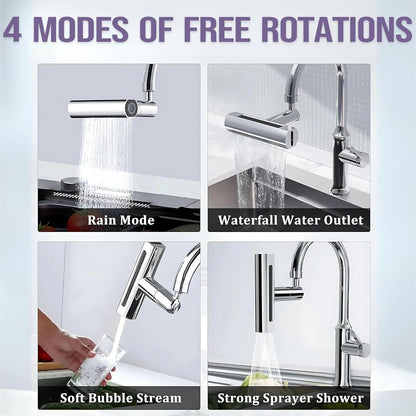 4-in-1 Swivel Waterfall Kitchen Faucet Extender | 360° Rotation | Touch Control | Multi-Mode Spray