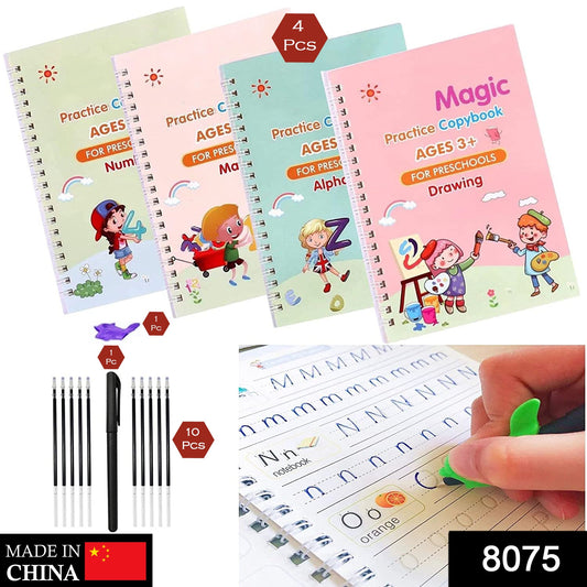 4-Piece Magic Copybook Set – Learn, Write & Reuse Anytime for Kids & Adults