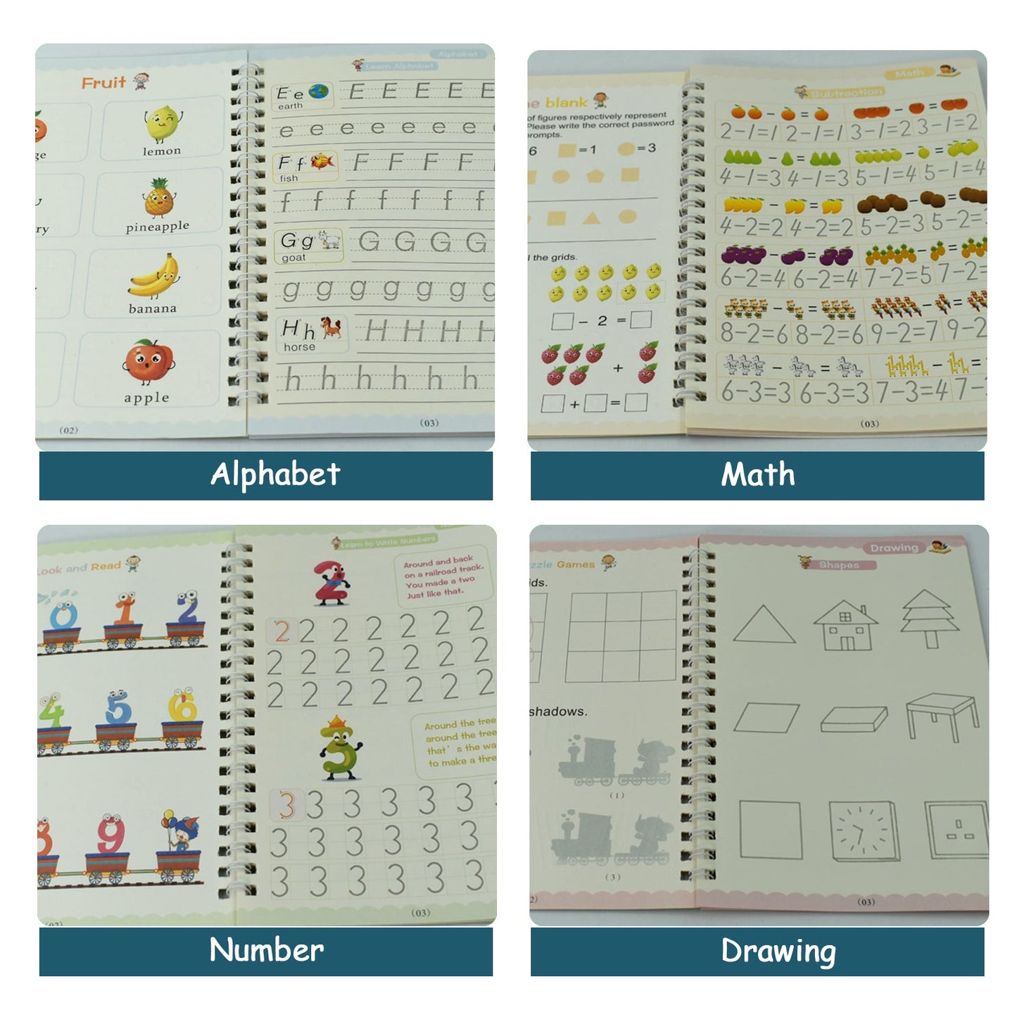 4-Piece Magic Copybook Set – Learn, Write & Reuse Anytime for Kids & Adults