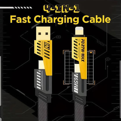 4-in-1 USB-C Charging Cable | 65W Fast Charge | Lightning & Type-C | 1m Nylon Braided