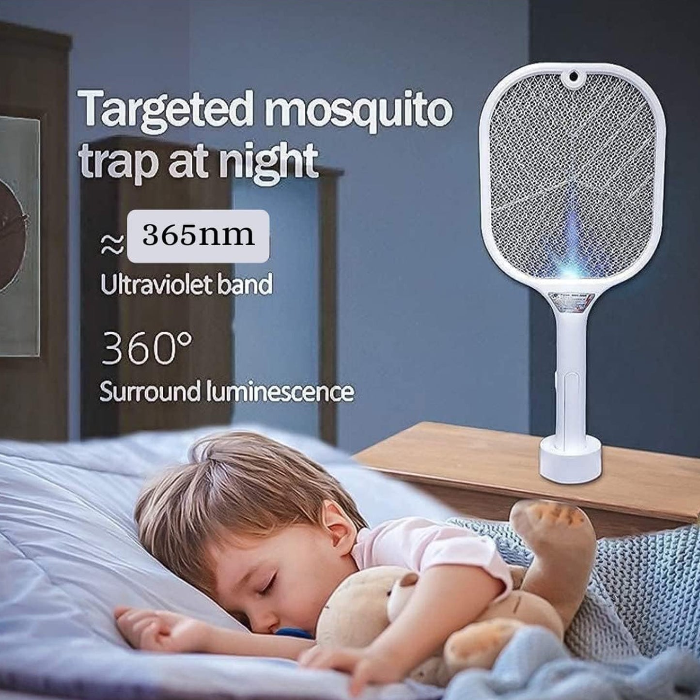 Rechargeable Mosquito Killer Racket with UV Light & USB Charging Base | In Premium Features