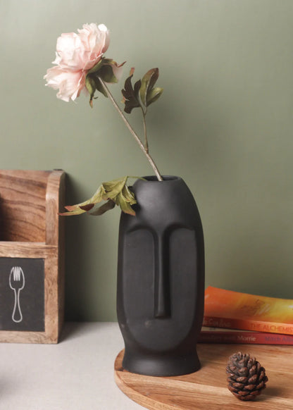 Modern Ceramic Face Vase | Decorative Black Flower Pot for Home & Living Room Décor | Unique Gift Idea