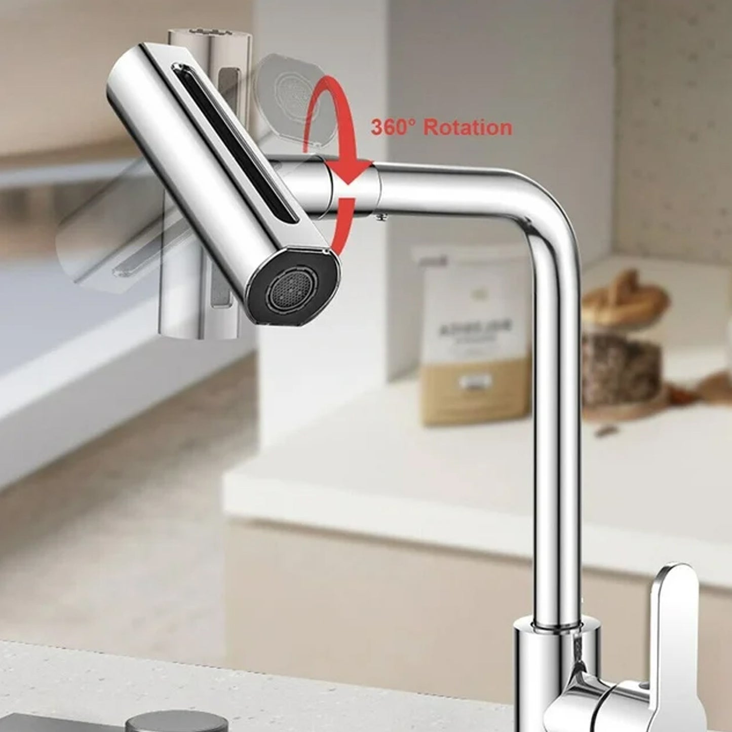 4-in-1 Swivel Waterfall Kitchen Faucet Extender | 360° Rotation | Touch Control | Multi-Mode Spray