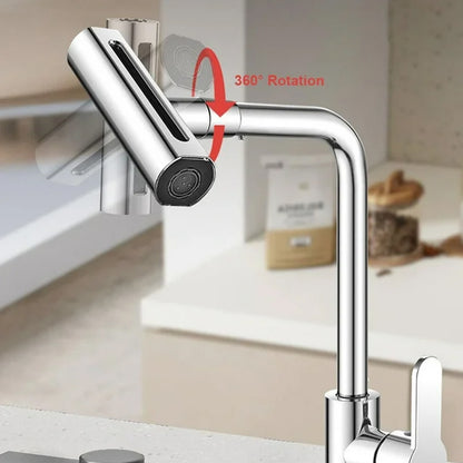 4-in-1 Swivel Waterfall Kitchen Faucet Extender | 360° Rotation | Touch Control | Multi-Mode Spray