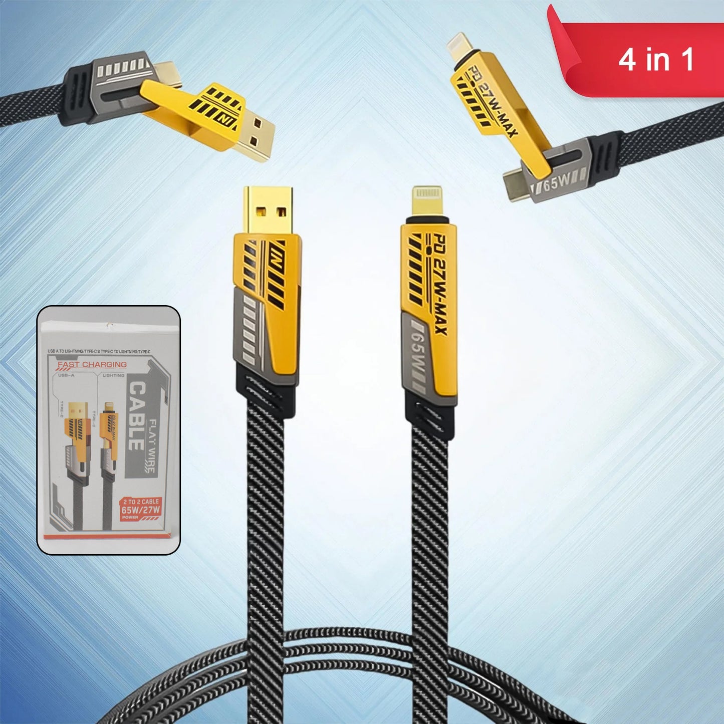 4-in-1 USB-C Charging Cable | 65W Fast Charge | Lightning & Type-C | 1m Nylon Braided