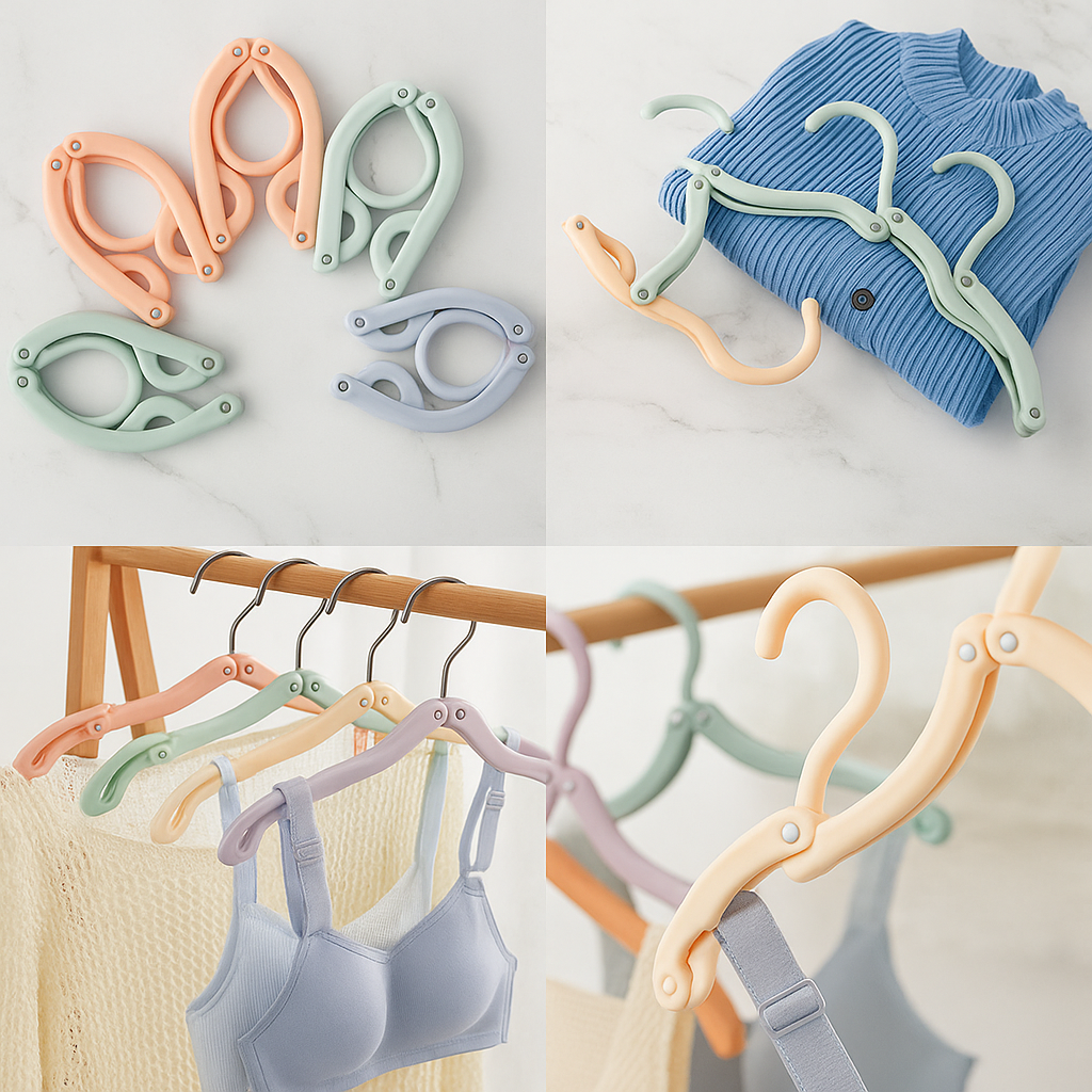 Portable Folding Hangers with Clips – Travel & Home Use for Clothes, Scarves, Delicates (Pack of 6)