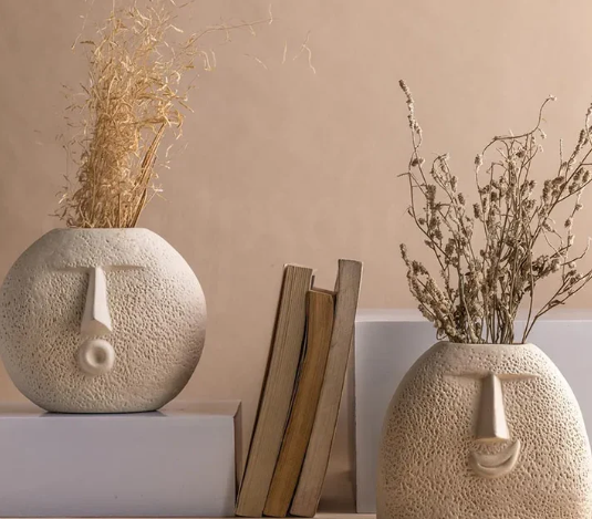 Upbeat Face Vase and Blowing Kiss Face Vase