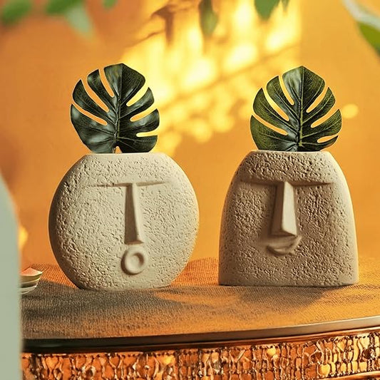 Upbeat Face Vase and Blowing Kiss Face Vase
