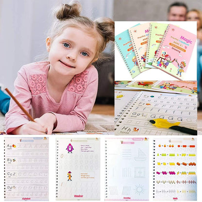 4-Piece Magic Copybook Set – Learn, Write & Reuse Anytime for Kids & Adults