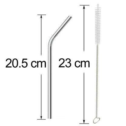 Set of 4 Reusable Bent Stainless Steel Straws with Cleaning Brush